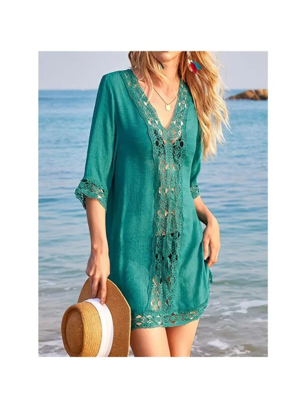 Lace Trim V-Neck Cover-Up